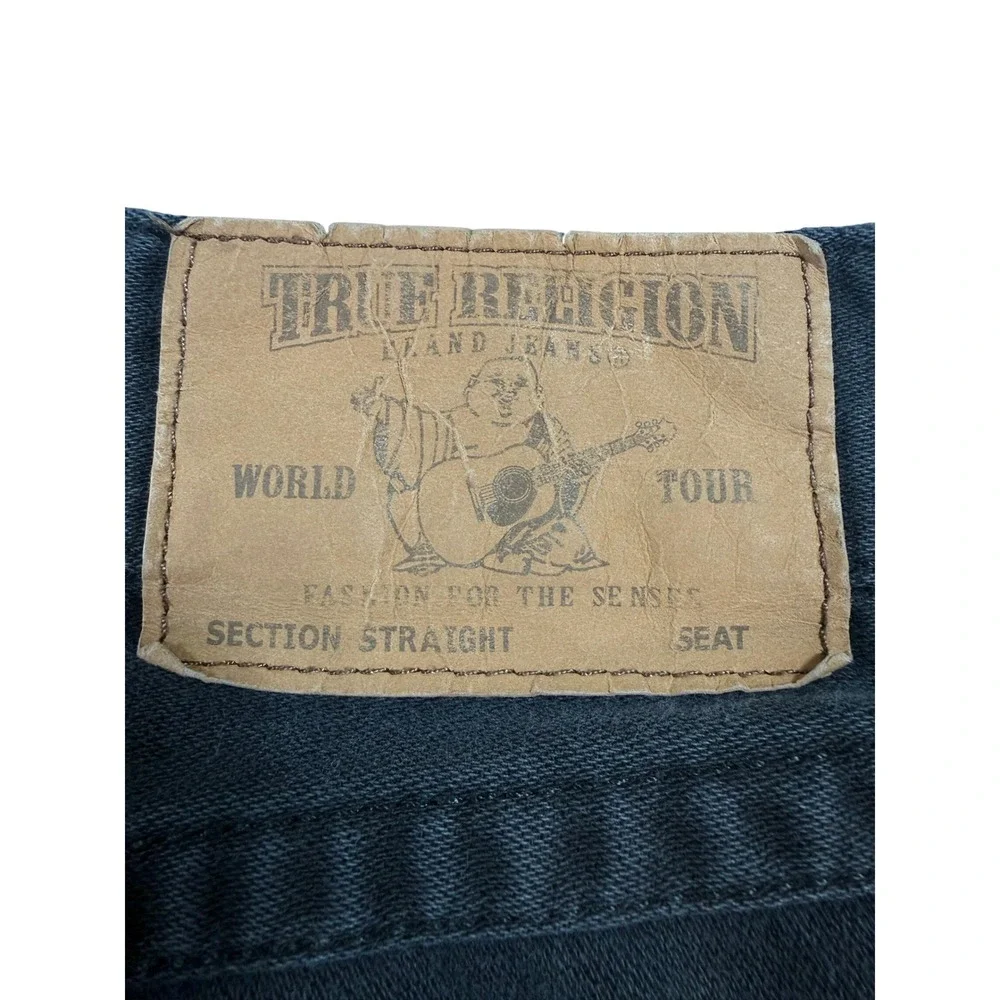 True Religion Straight Flap Black Denim Shorts Raw Hem 36 Faded Grunge Y2K Skate